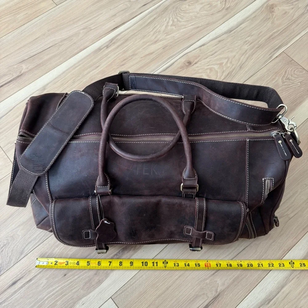 Brown Leather Duffle Bag Weekender Travel Luggage TEK Monogrammed